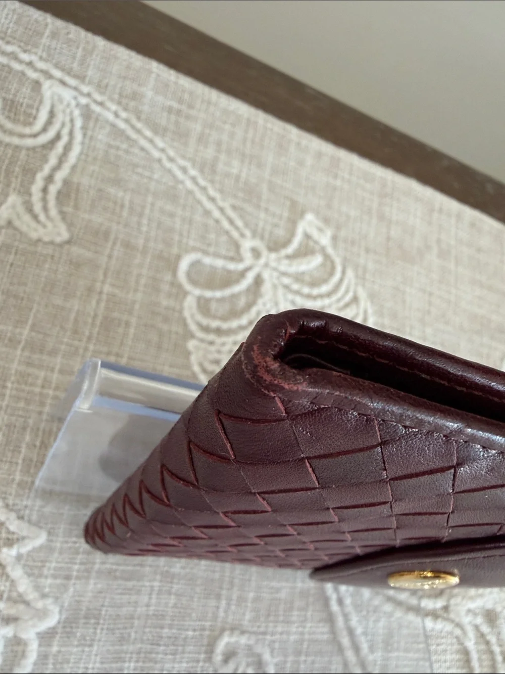 Etienna Aigner Vintage Brown/Burgundy Woven Soft Leather Bifold Wallet